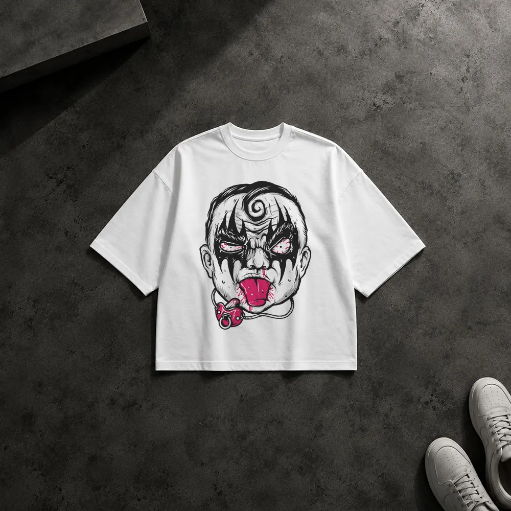 تیشرت باکسی زامبی طرح چهره ترسناک و زبان بیرون