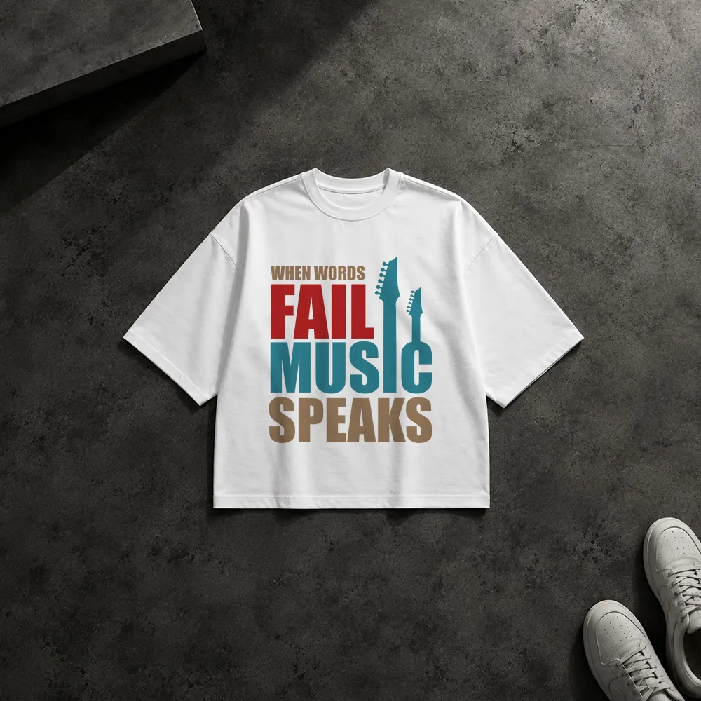 تیشرت باکسی موسیقی طرح When Words Fail Music Speaks