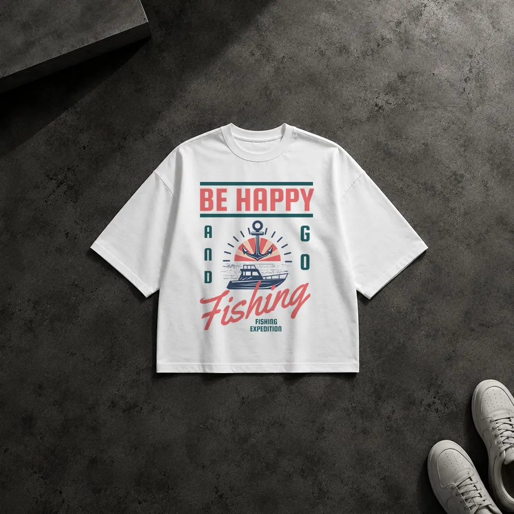تیشرت باکسی ماهیگیری طرح Be Happy and Go Fishing