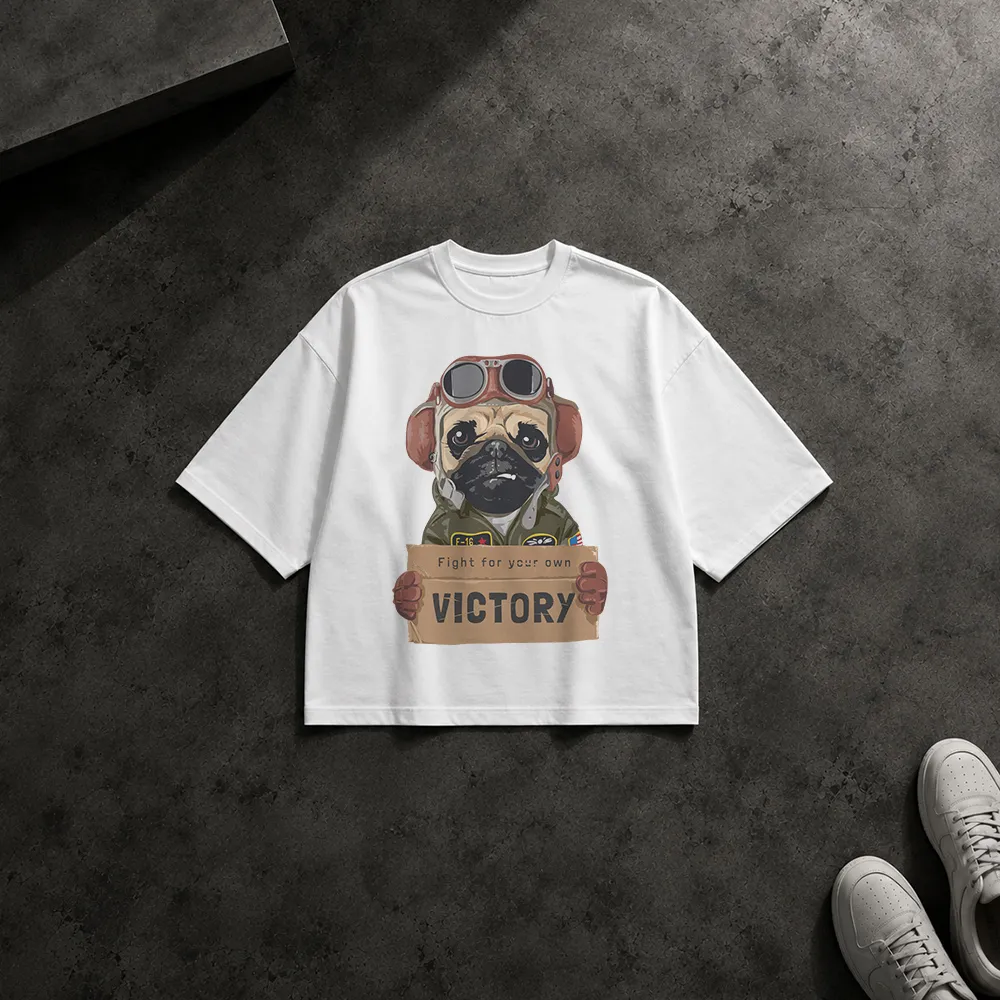 تیشرت باکسی سگ پاگ خلبان طرح Victory