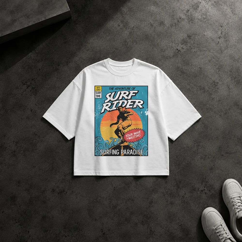 تیشرت باکسی کمیک طرح موج‌سواری (Surf Rider)