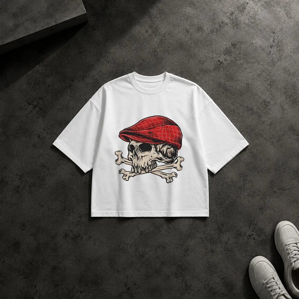 تیشرت باکسی جمجمه طرح کلاه قرمز و استخوان