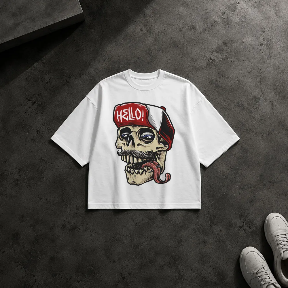 تیشرت باکسی جمجمه طرح کلاه Hello