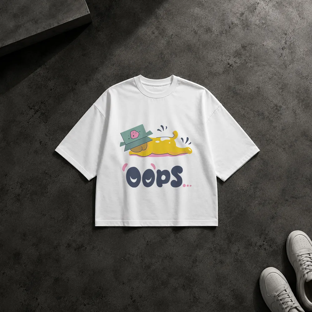 تیشرت باکسی گربه کارتونی طرح Oops