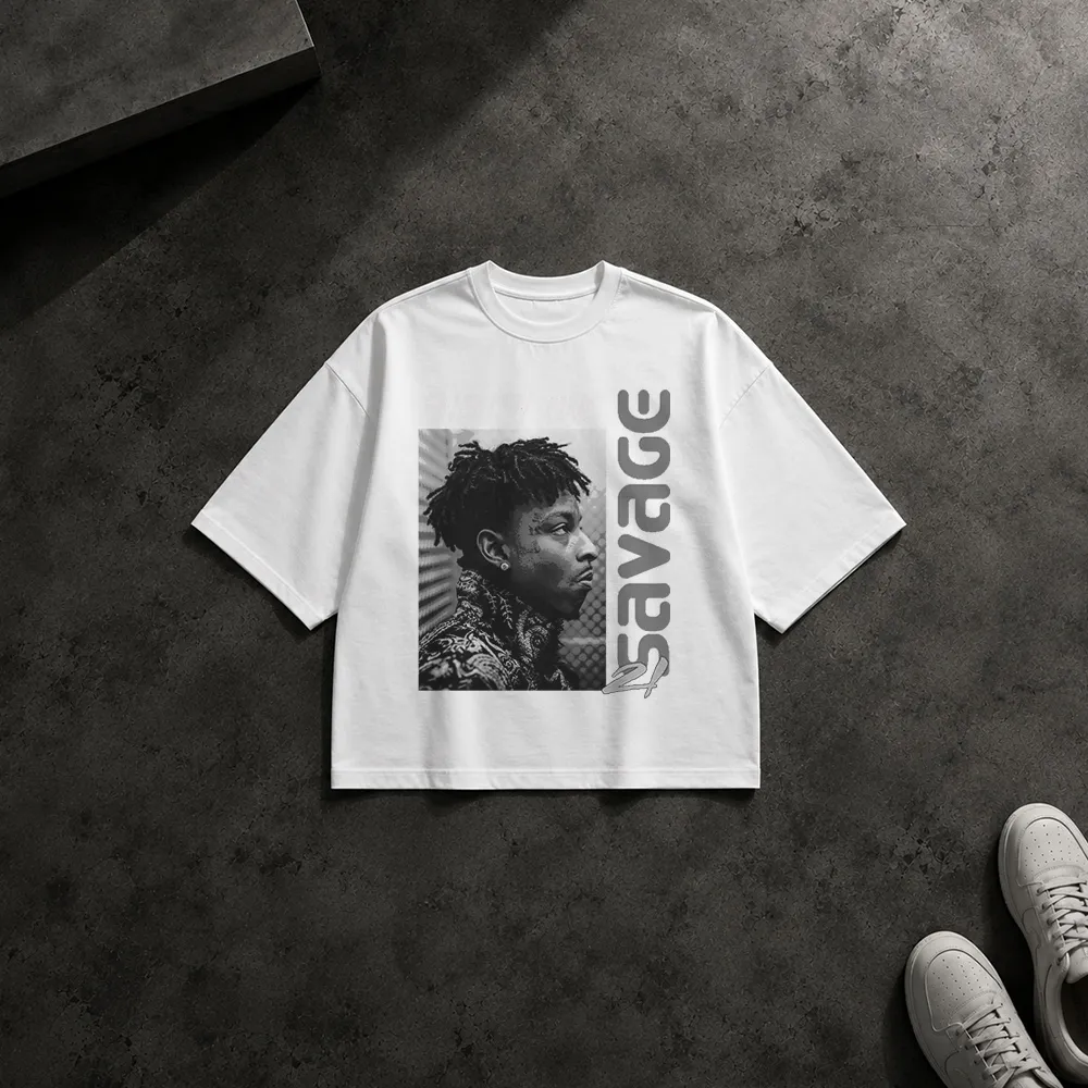 تیشرت باکسی 21 Savage طرح پرتره و تایپوگرافی