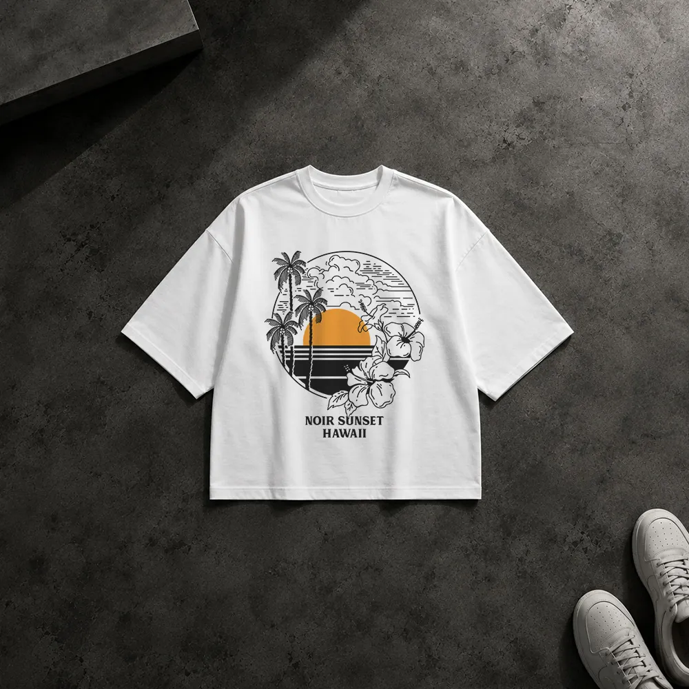 تیشرت باکسی هاوایی طرح Noir Sunset