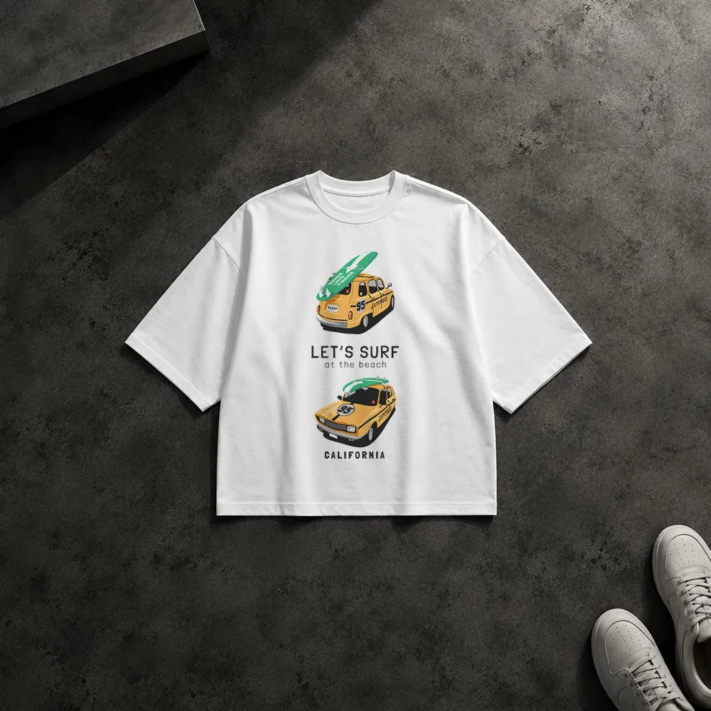 تیشرت باکسی ماشین ساحلی طرح Let’s Surf California