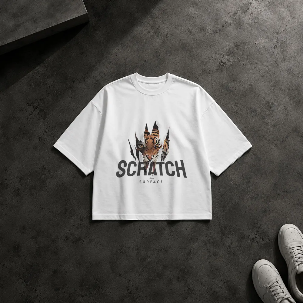 تیشرت باکسی گربه طرح Scratch Surface