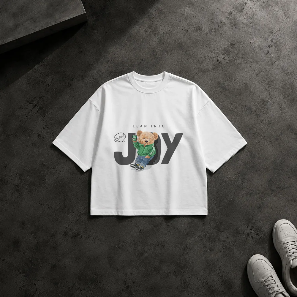 تیشرت باکسی خرس تدی طرح Lean Into Joy