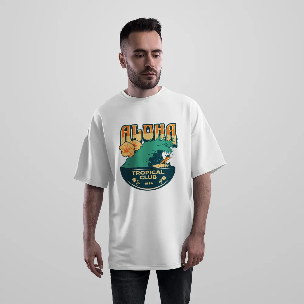 تیشرت اورسایز تابستانی طرح آلوها و موج دریا (Aloha)