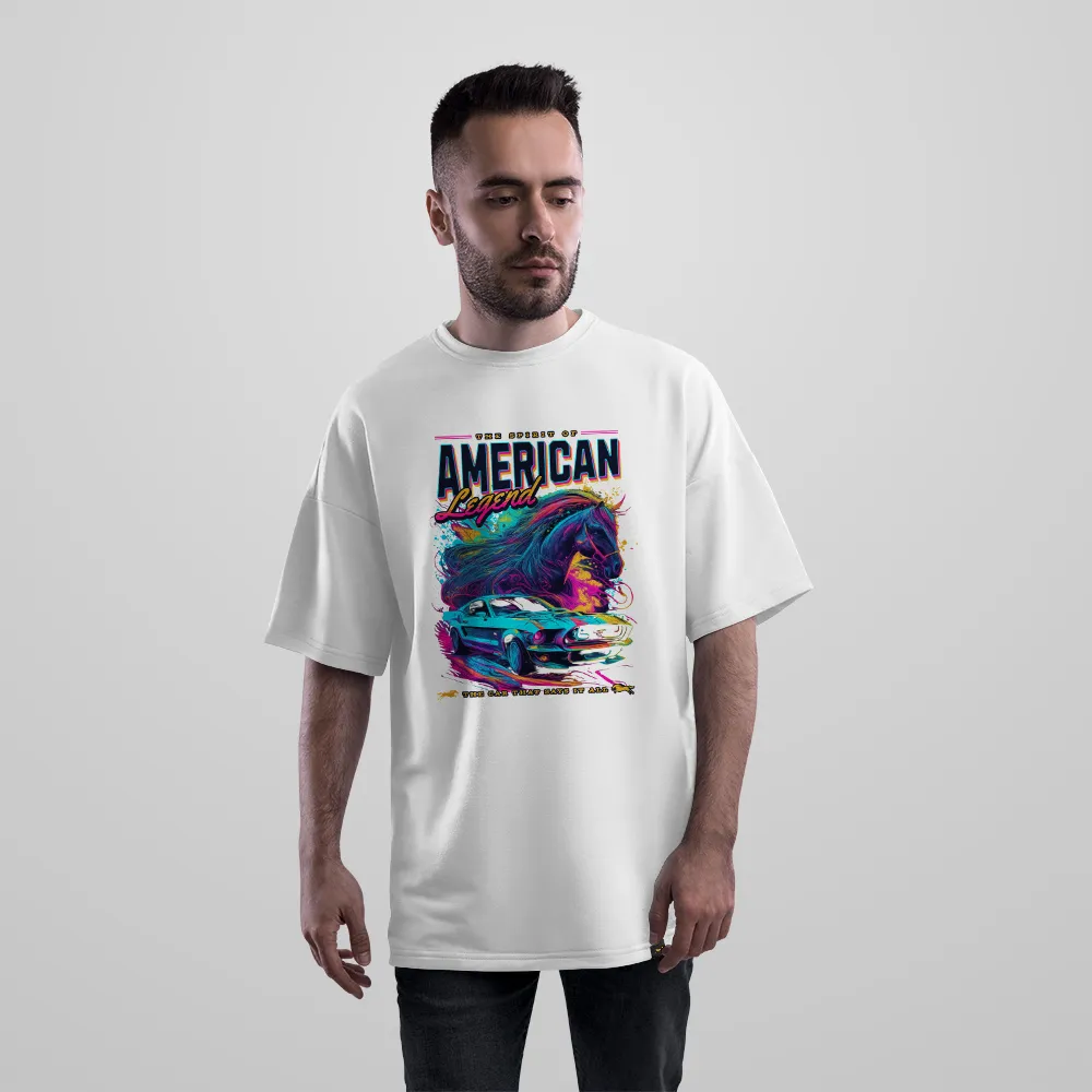 تیشرت اورسایز خودرو طرح اسب و ماشین کلاسیک American Legend