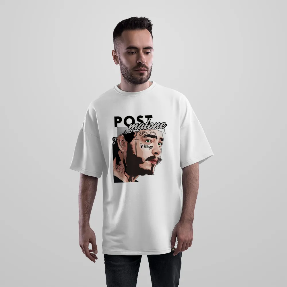 تیشرت اورسایز پست مالون طرح پرتره مجله‌ای (Post Malone)