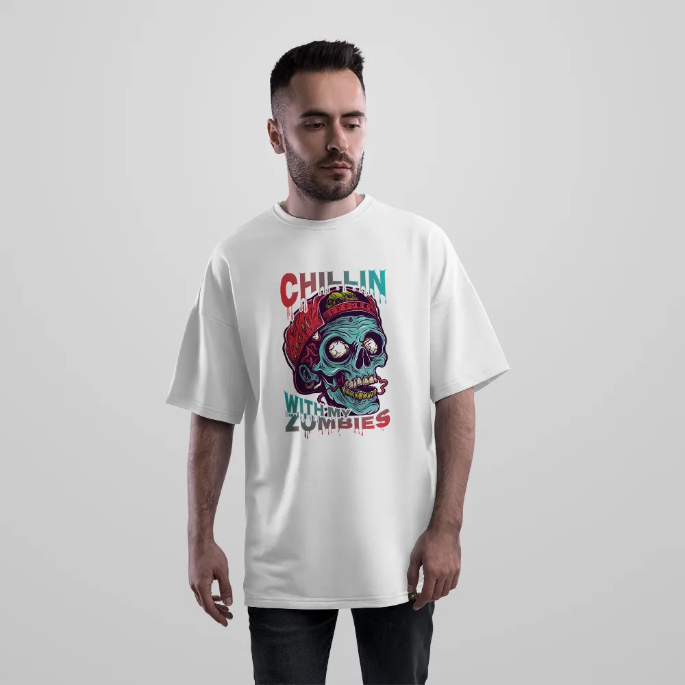 تیشرت اورسایز جمجمه طرح Chillin with Zombies