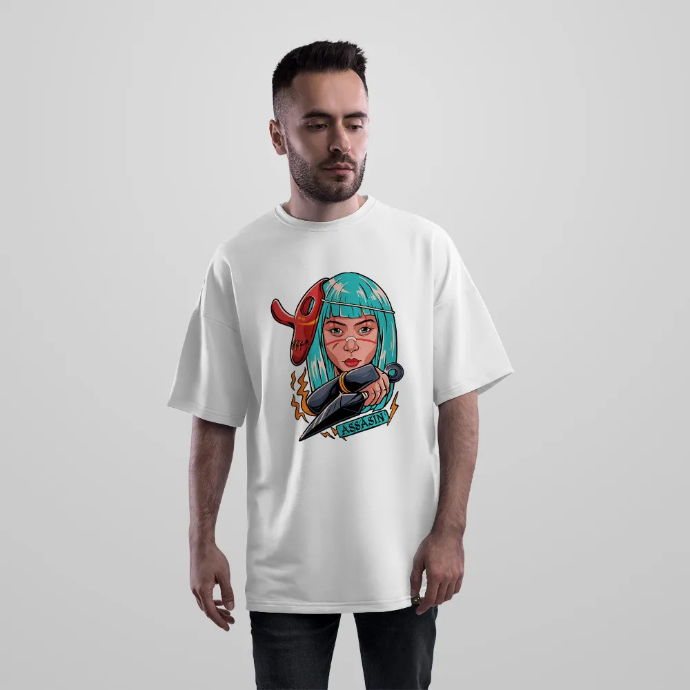 تیشرت اورسایز دختر طرح چاقو Assassin