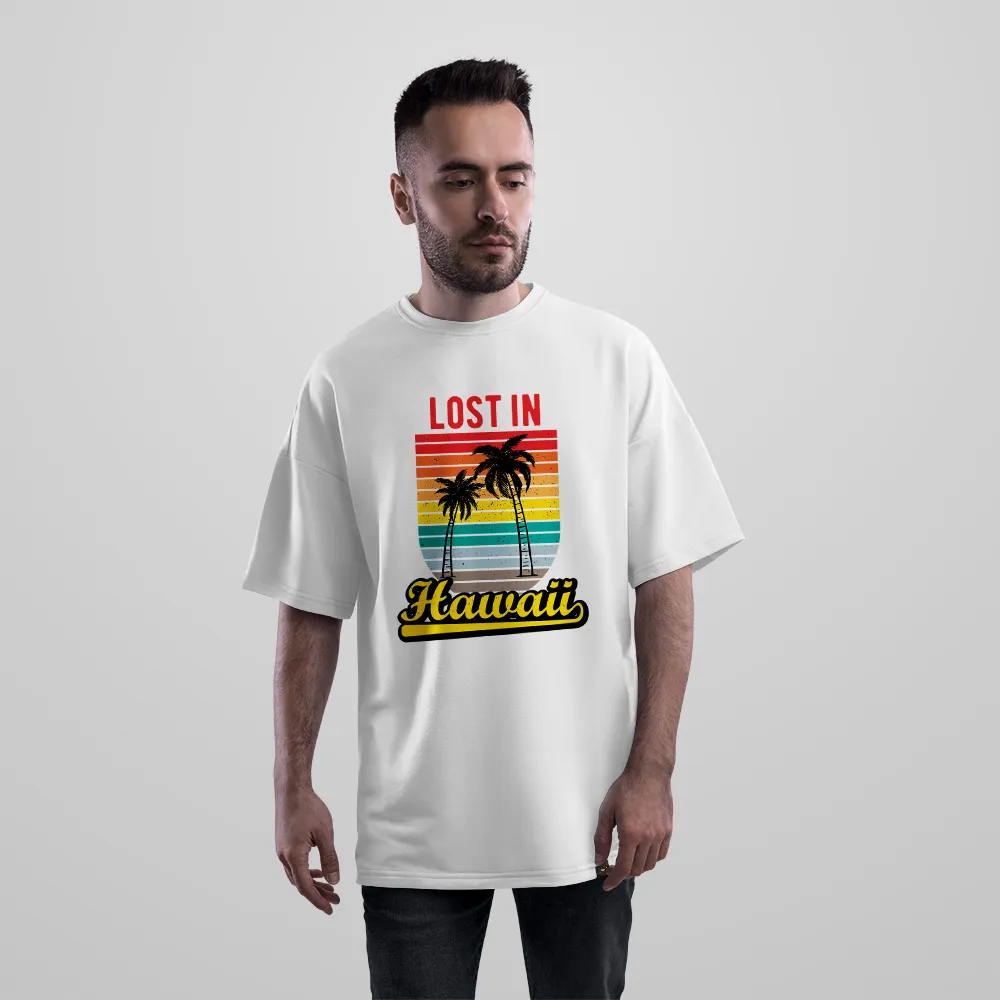 تیشرت اورسایز طرح نخل و ساحل Lost in Hawaii