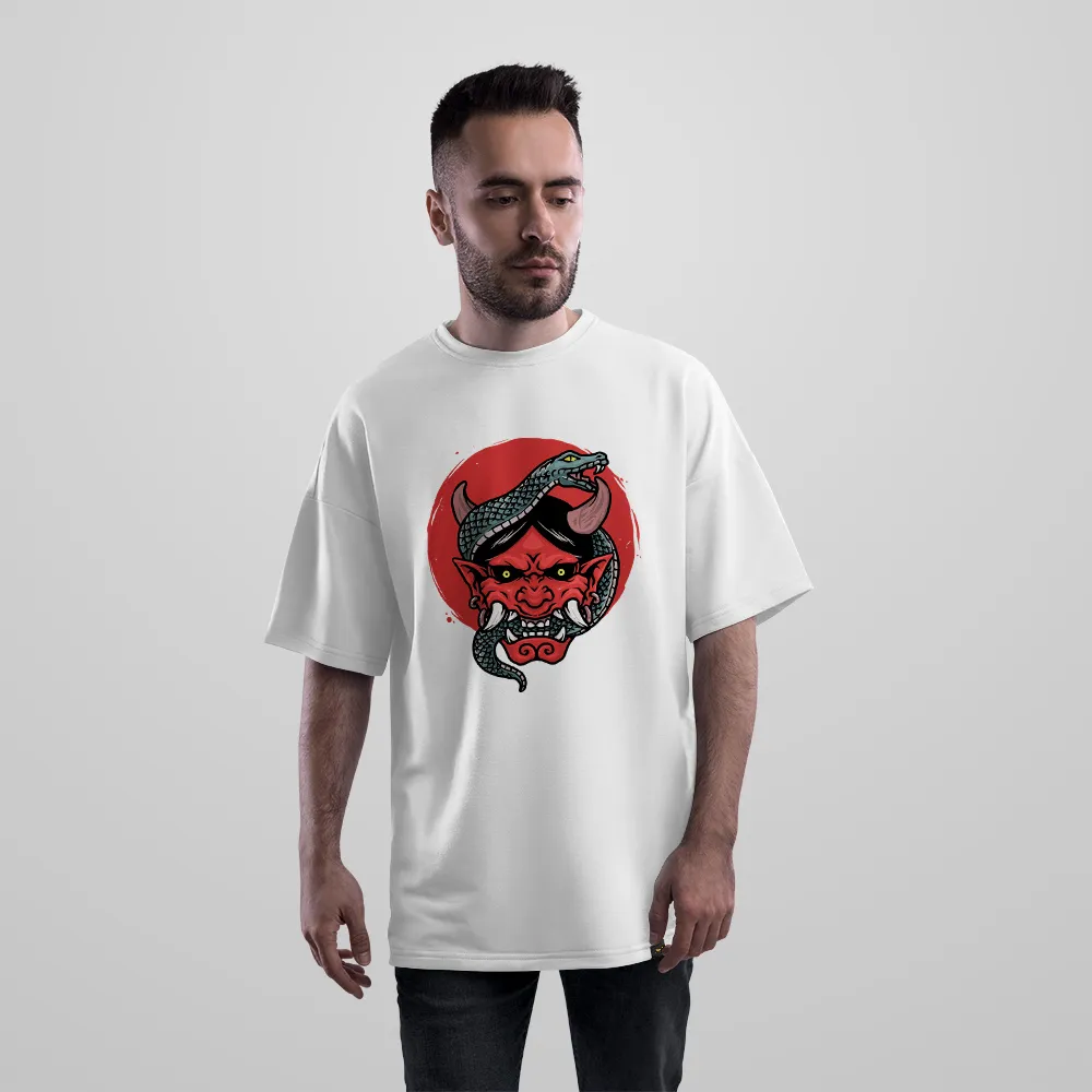 تیشرت اورسایز مار طرح ماسک اهریمنی (Oni Snake)