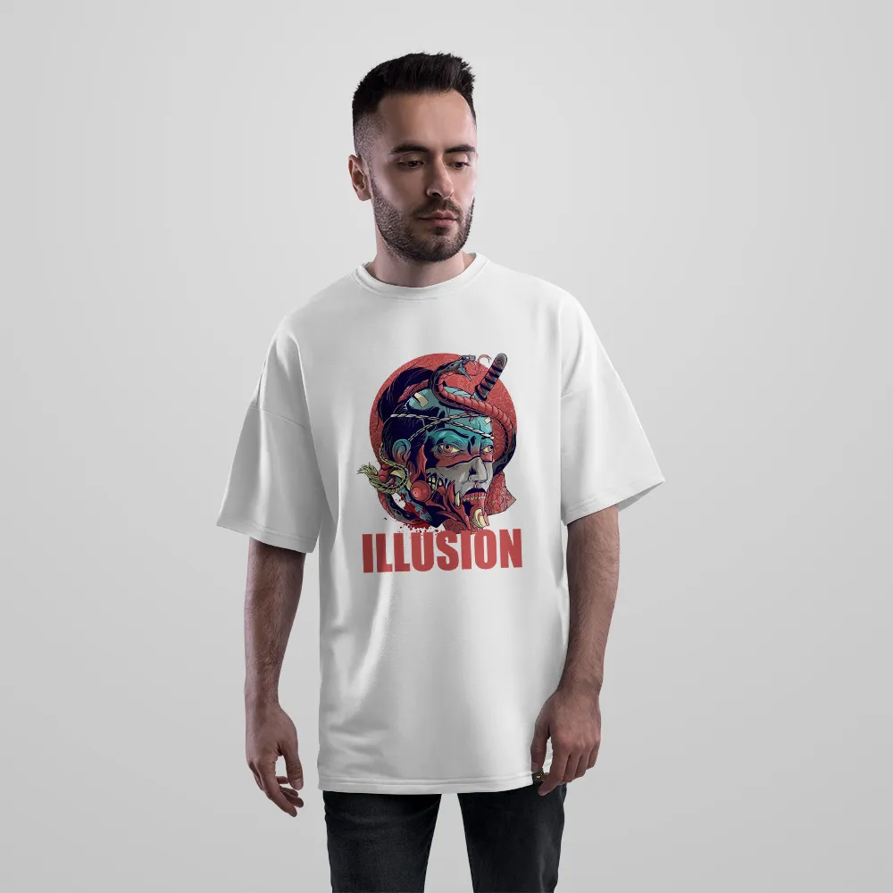 تیشرت اورسایز سامورایی با ماسک و مار طرح Illusion