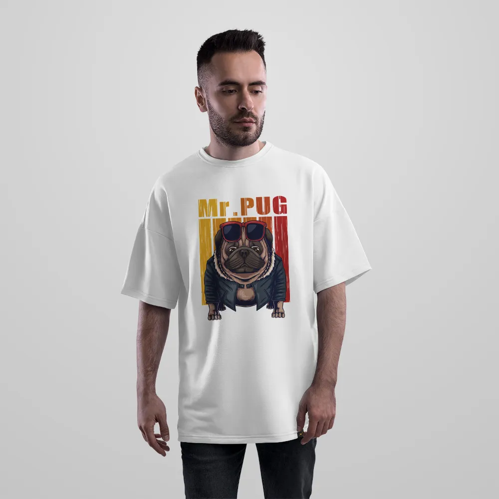 تیشرت اورسایز سگ طرح پاگ چرمی Mr. Pug