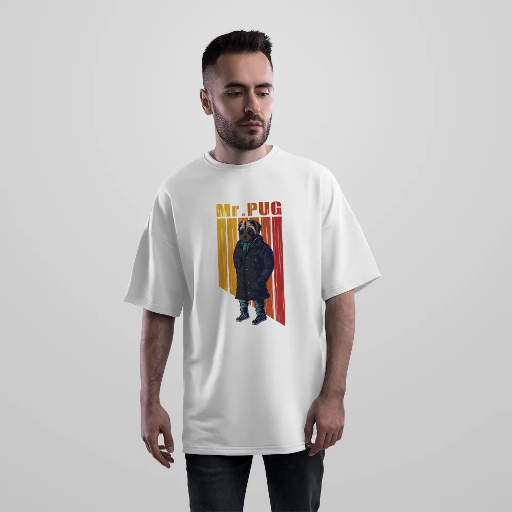 تیشرت اورسایز سگ طرح پاگ کت‌وشلوار Mr. Pug