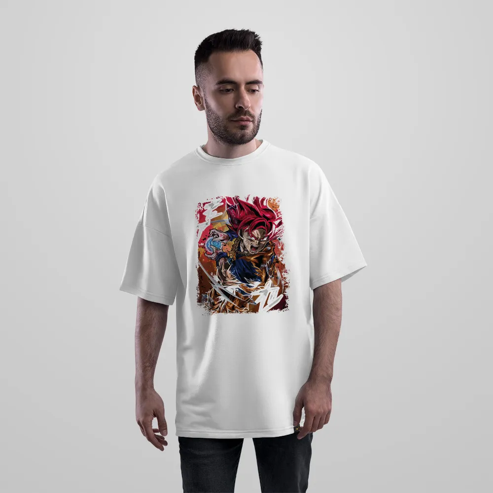 تیشرت اورسایز انیمه دراگون بال طرح گوکو بلک و مبارزه