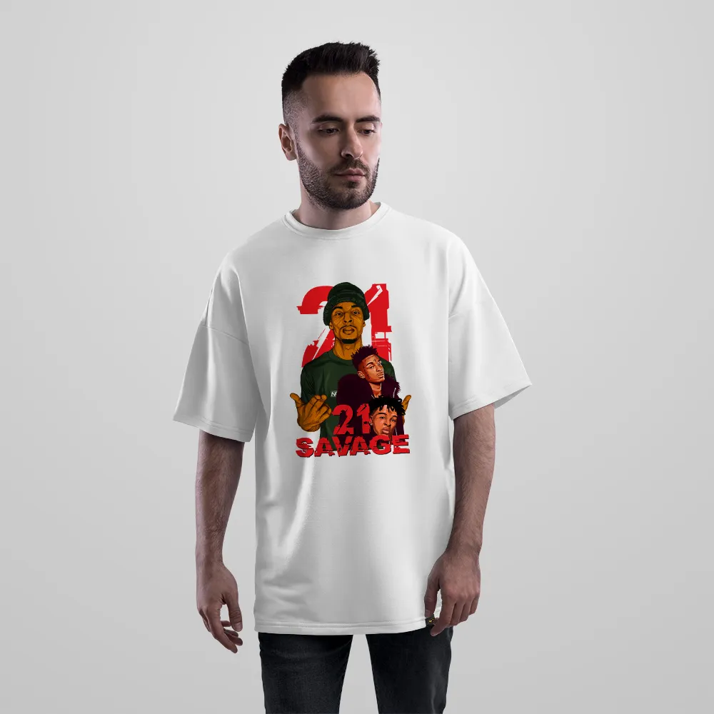 تیشرت اورسایز طرح پرتره ۲۱ ساوج (21 Savage)