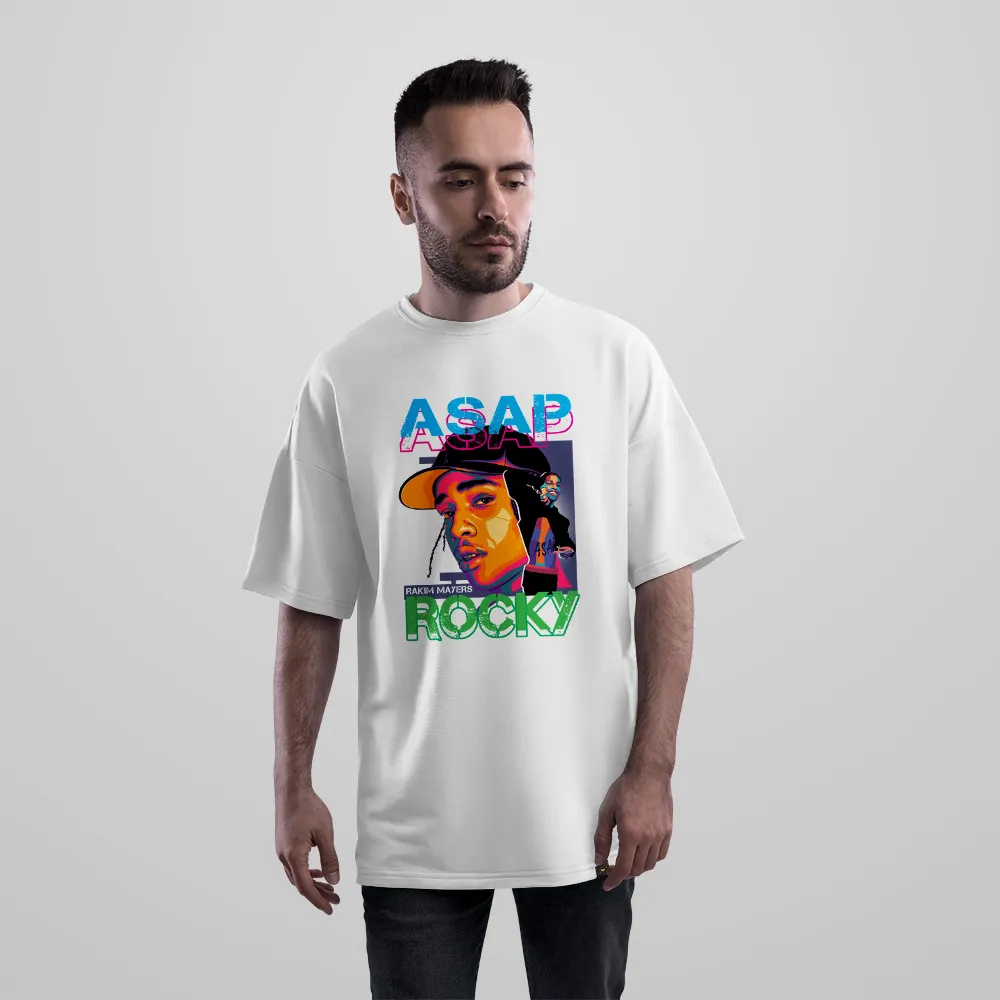 تیشرت اورسایز طرح پرتره رنگی ای‌سپ راکی (ASAP Rocky)