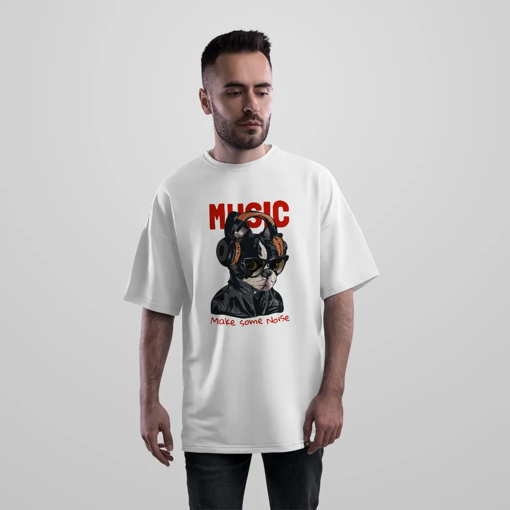 تیشرت اورسایز سگ بولداگ فرانسوی طرح هدفون Music
