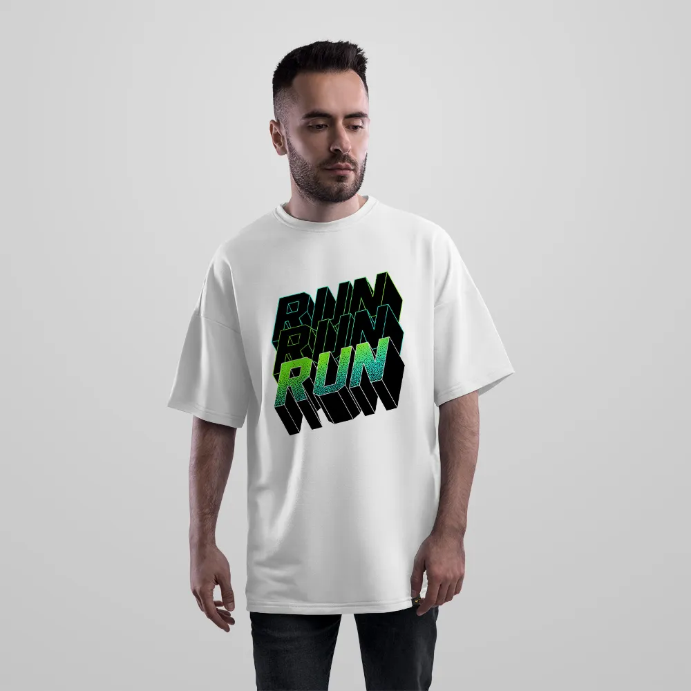 تیشرت اورسایز تایپوگرافی سه‌بعدی Run Run Run سبز
