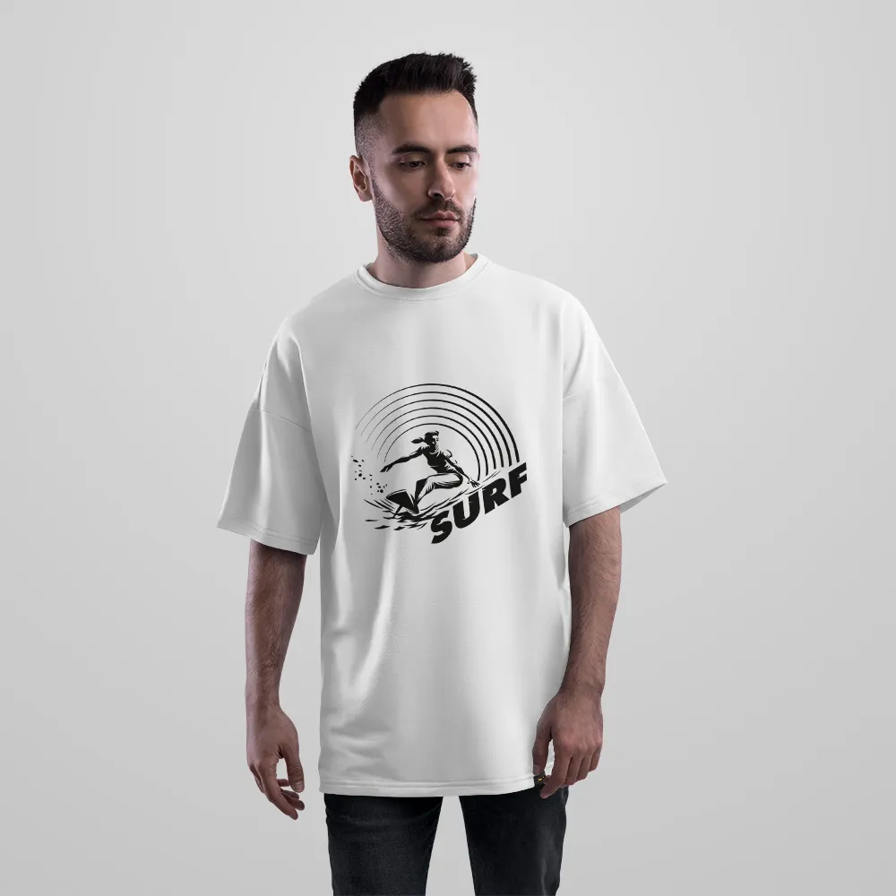 تیشرت اورسایز موج‌سواری طرح سیلوئت با نوشته Surf