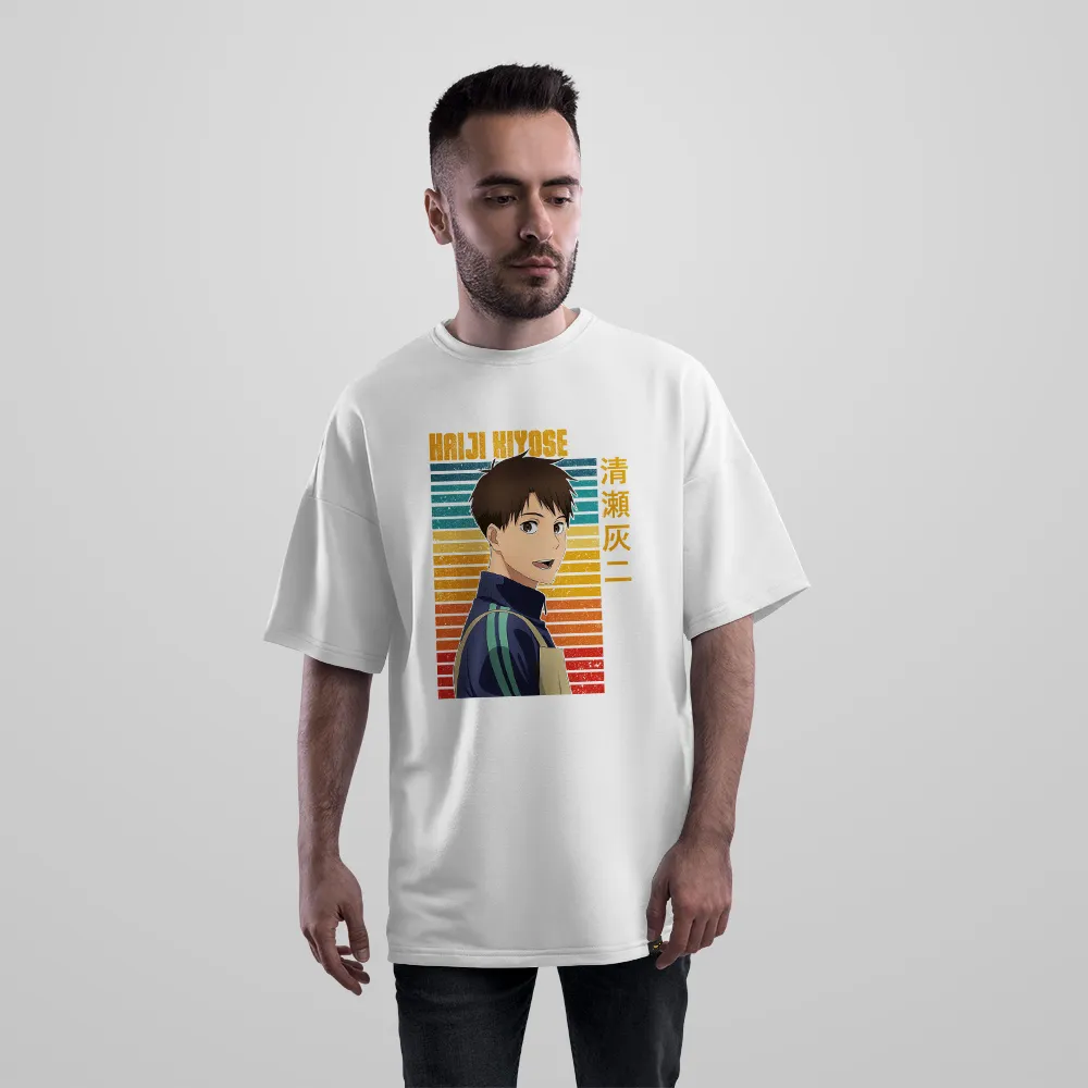 تیشرت اورسایز انیمه طرح پوستر هایجی کیوسه رنگین‌کمانی