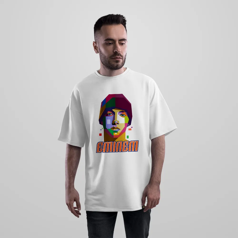 تیشرت اورسایز امینم طرح پرتره هندسی رنگی (Eminem) کد 21295