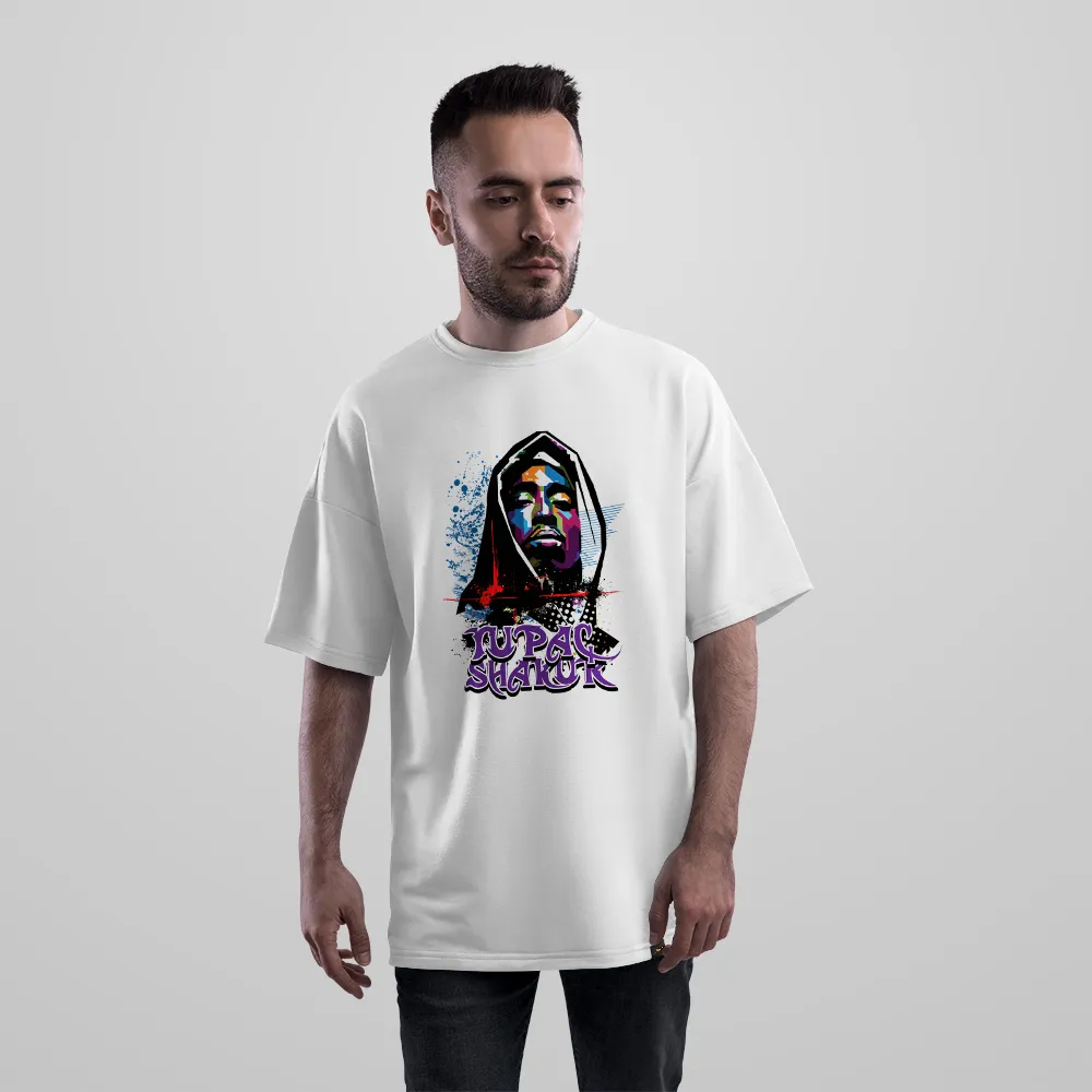 تیشرت اورسایز توپاک شکور طرح پرتره گرافیتی (Tupac Shakur)