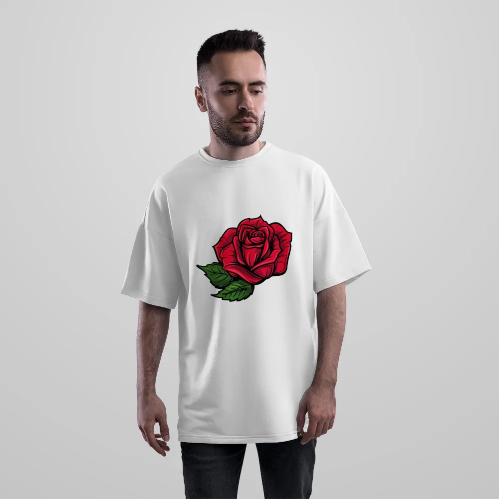 تیشرت اورسایز گل رز قرمز طرح کلاسیک