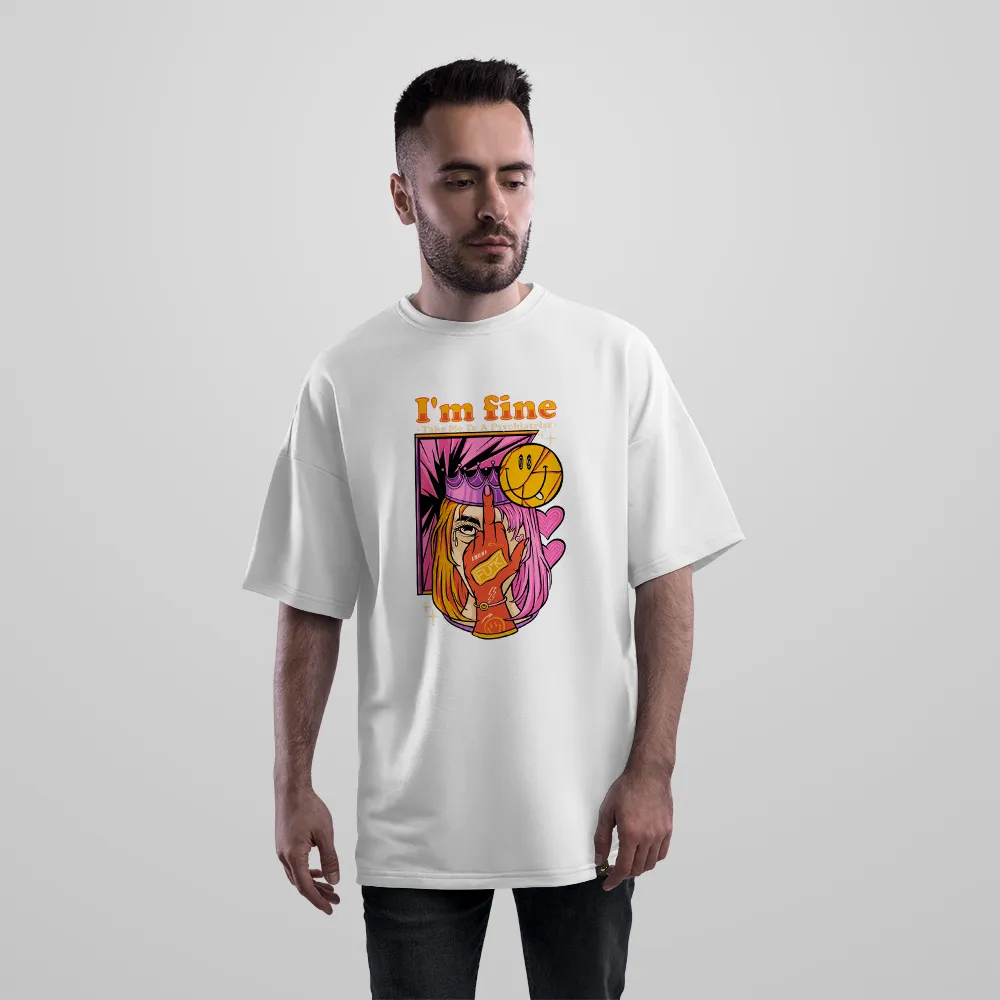 تیشرت اورسایز کلاژ هنری نوشته I’m Fine