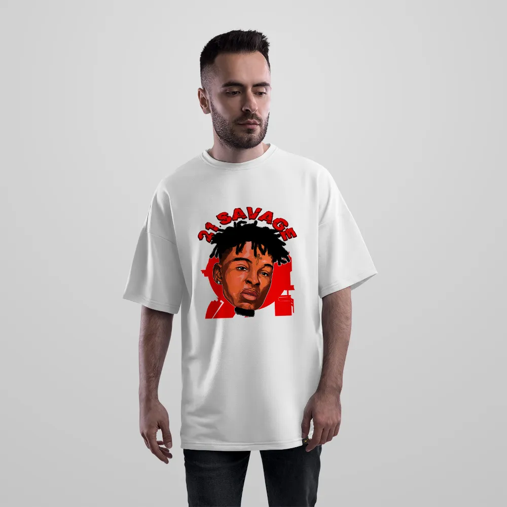 تیشرت اورسایز توئنی وان سویج طرح پرتره قرمز (21 Savage)