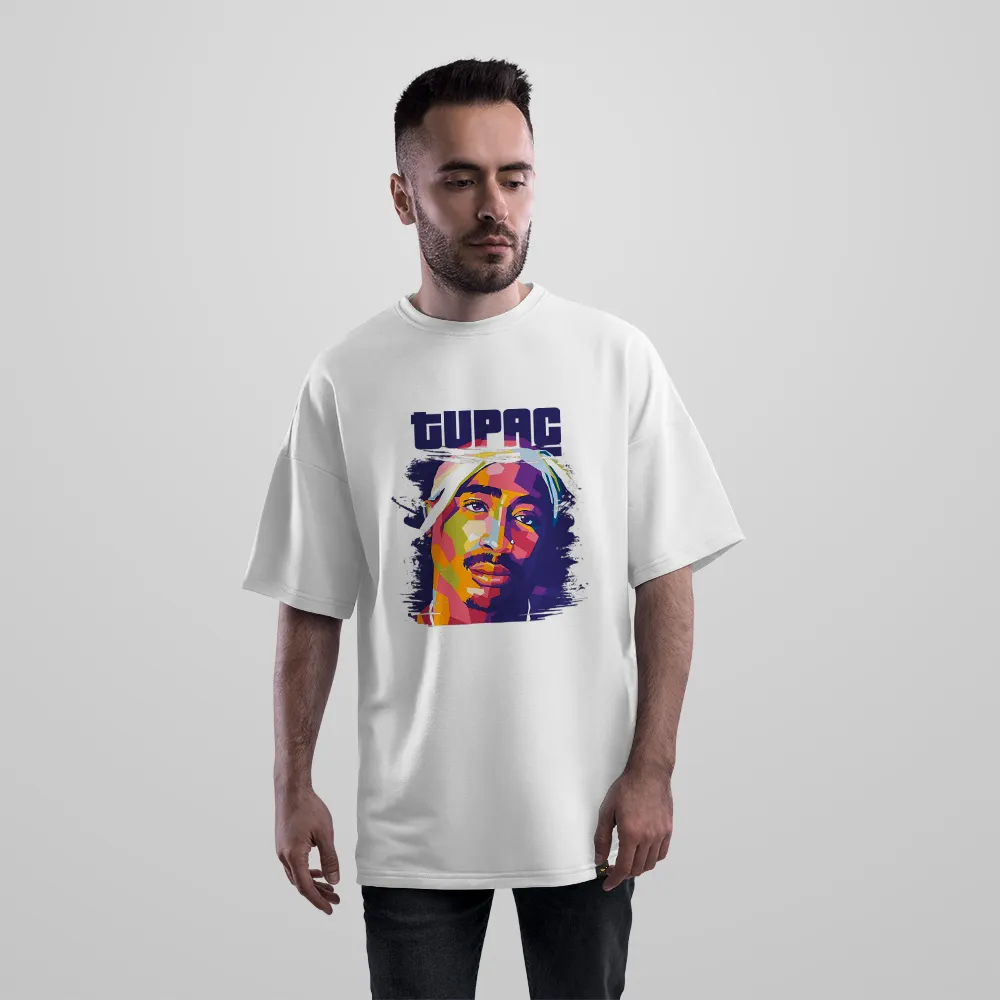 تیشرت اورسایز توپاک شکور طرح پرتره رنگارنگ (2Pac)