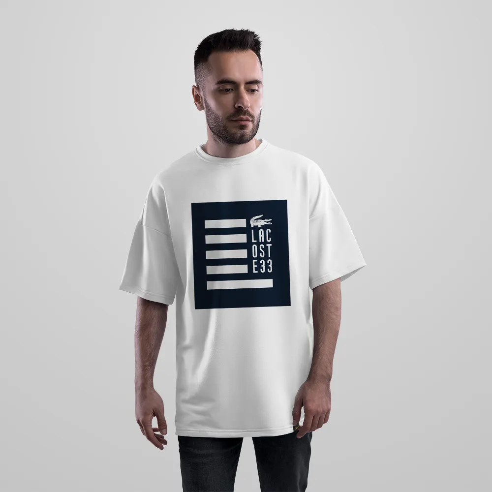 تیشرت اورسایز لاکوست طرح لوگوی گرافیکی E33 (Lacoste)