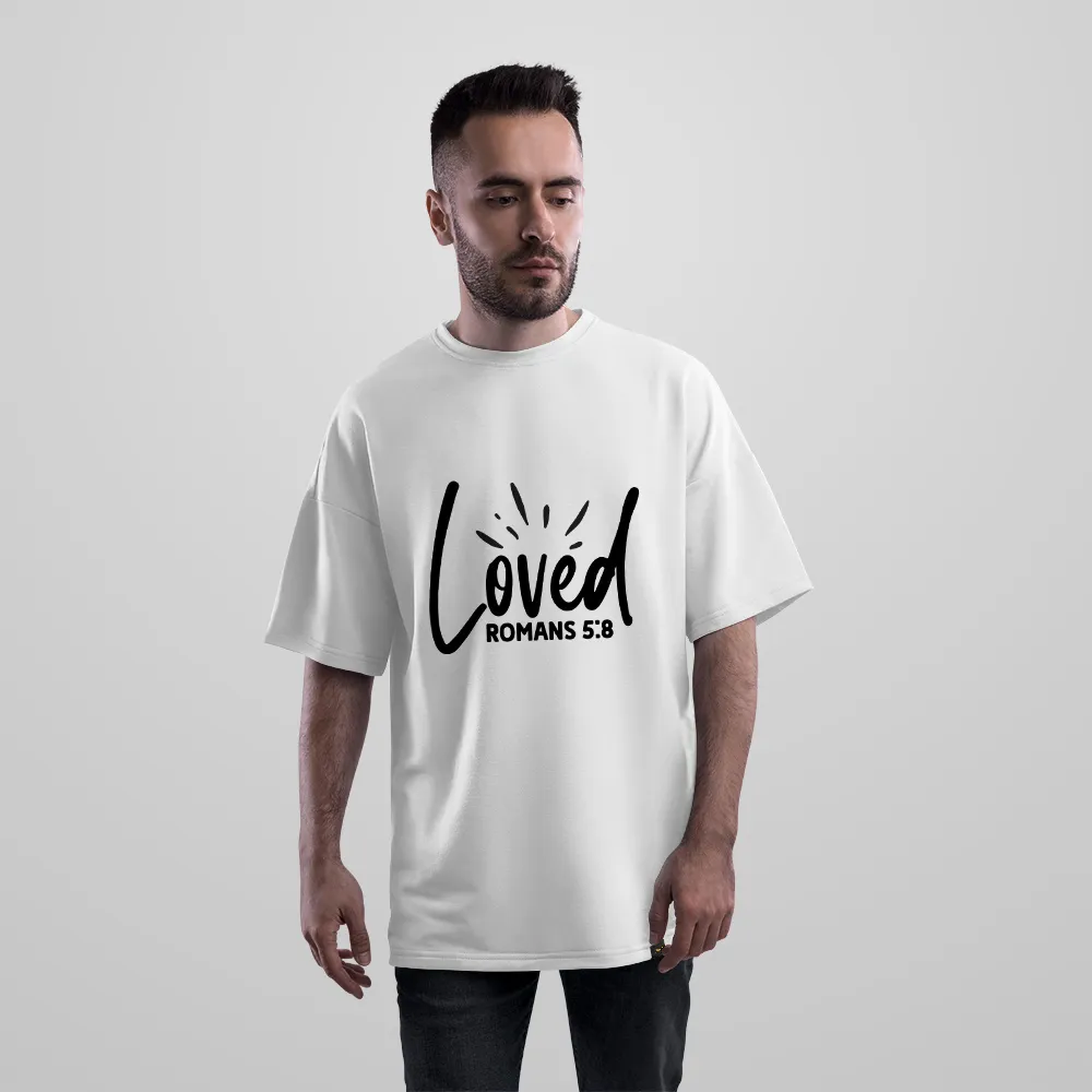 تیشرت اورسایز تایپوگرافی مذهبی طرح Loved Romans 5:8 کد 23279