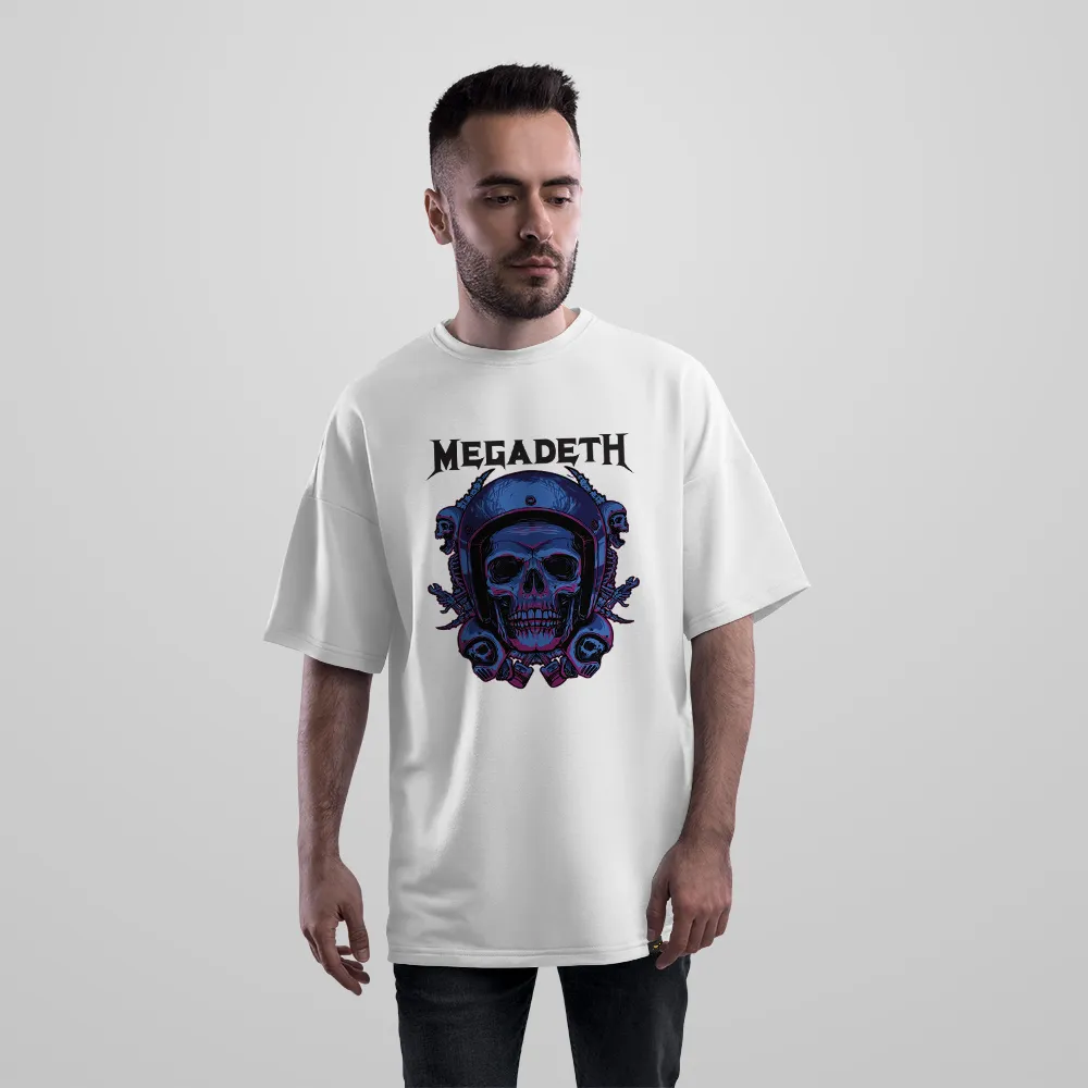 تیشرت اورسایز گروه مگادث طرح جمجمه فضانورد (Megadeth) کد 23717