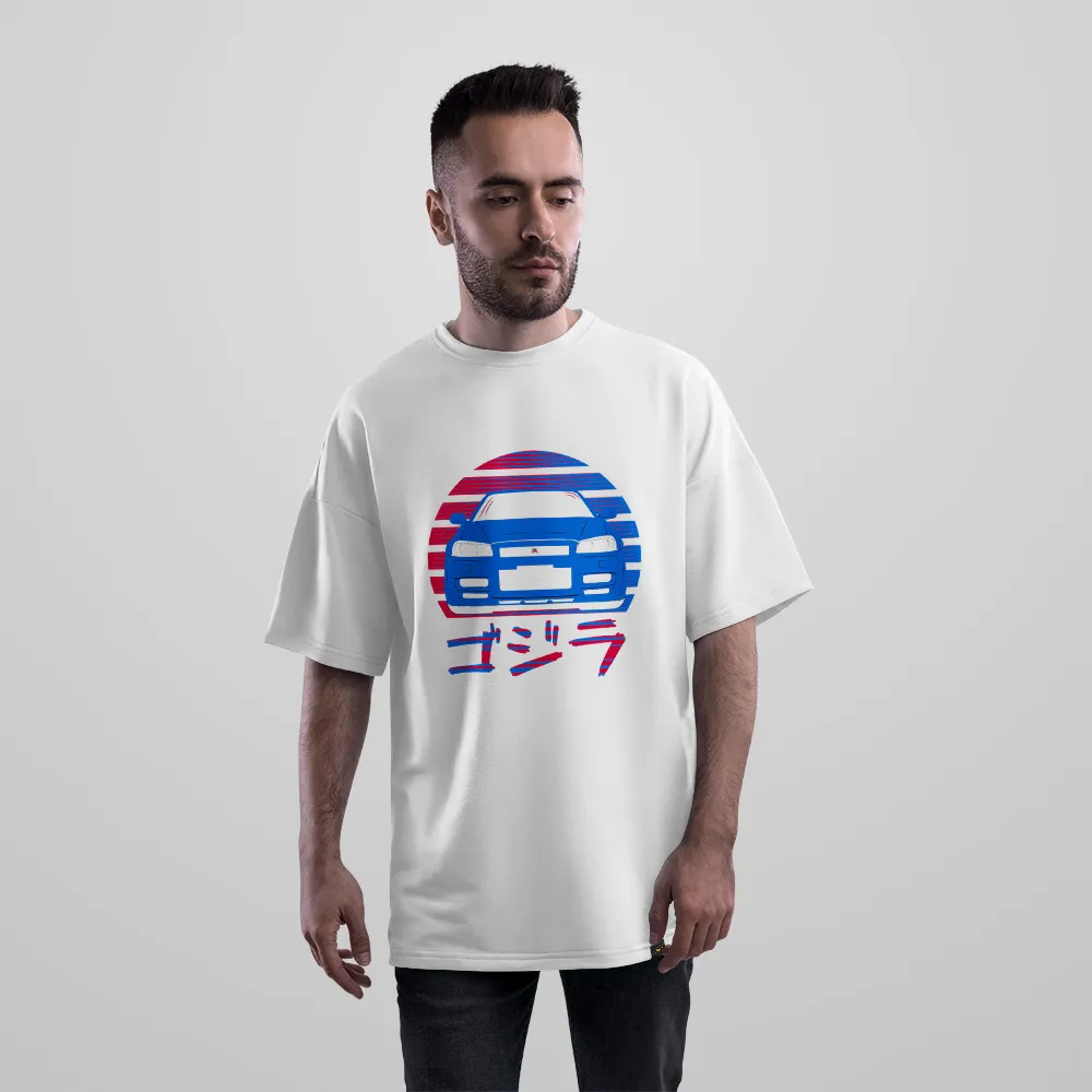 تیشرت اورسایز ماشین ژاپنی طرح رترو جی‌دی‌ام (JDM)