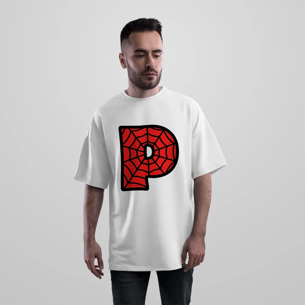تیشرت اورسایز مرد عنکبوتی طرح حرف P (Spider-Man Letter P)