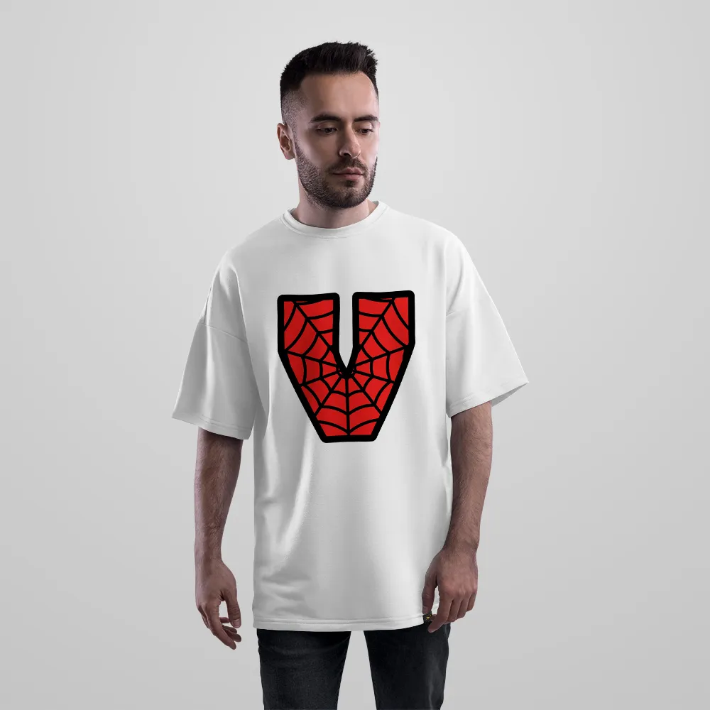تیشرت اورسایز مرد عنکبوتی طرح حرف V (Spider-Man Letter V) کد 26034