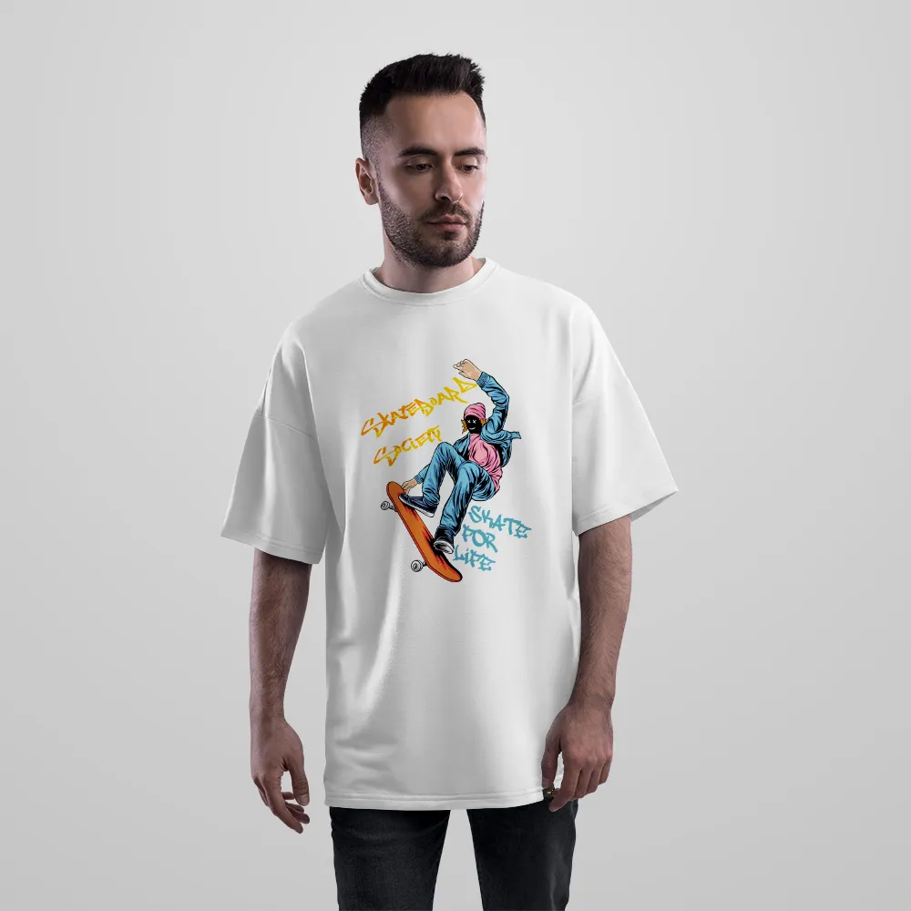 تیشرت اورسایز اسکیت‌بورد طرح اسکیت فور لایف (Skate for Life) کد 27572
