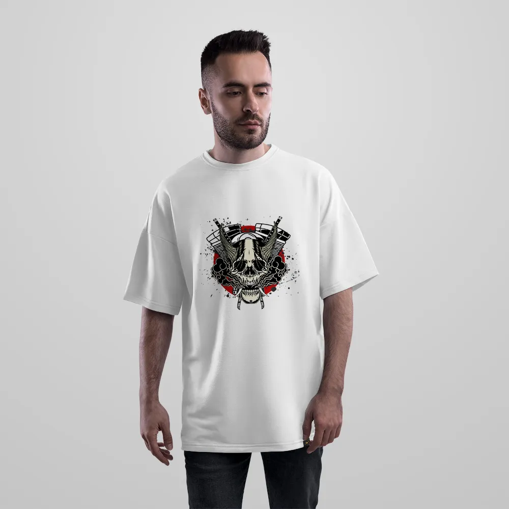 تیشرت اورسایز طرح جمجمه سامورایی و شمشیر