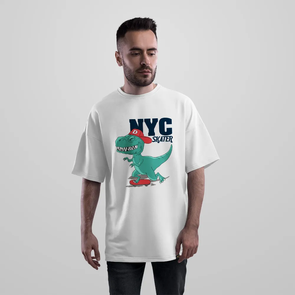 تیشرت اورسایز دایناسور اسکیت‌باز طرح NYC Skater