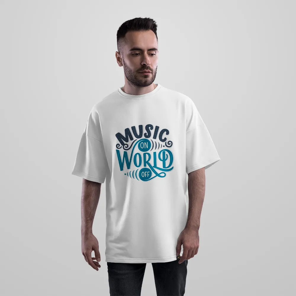 تیشرت اورسایز موسیقی طرح Music On World Off