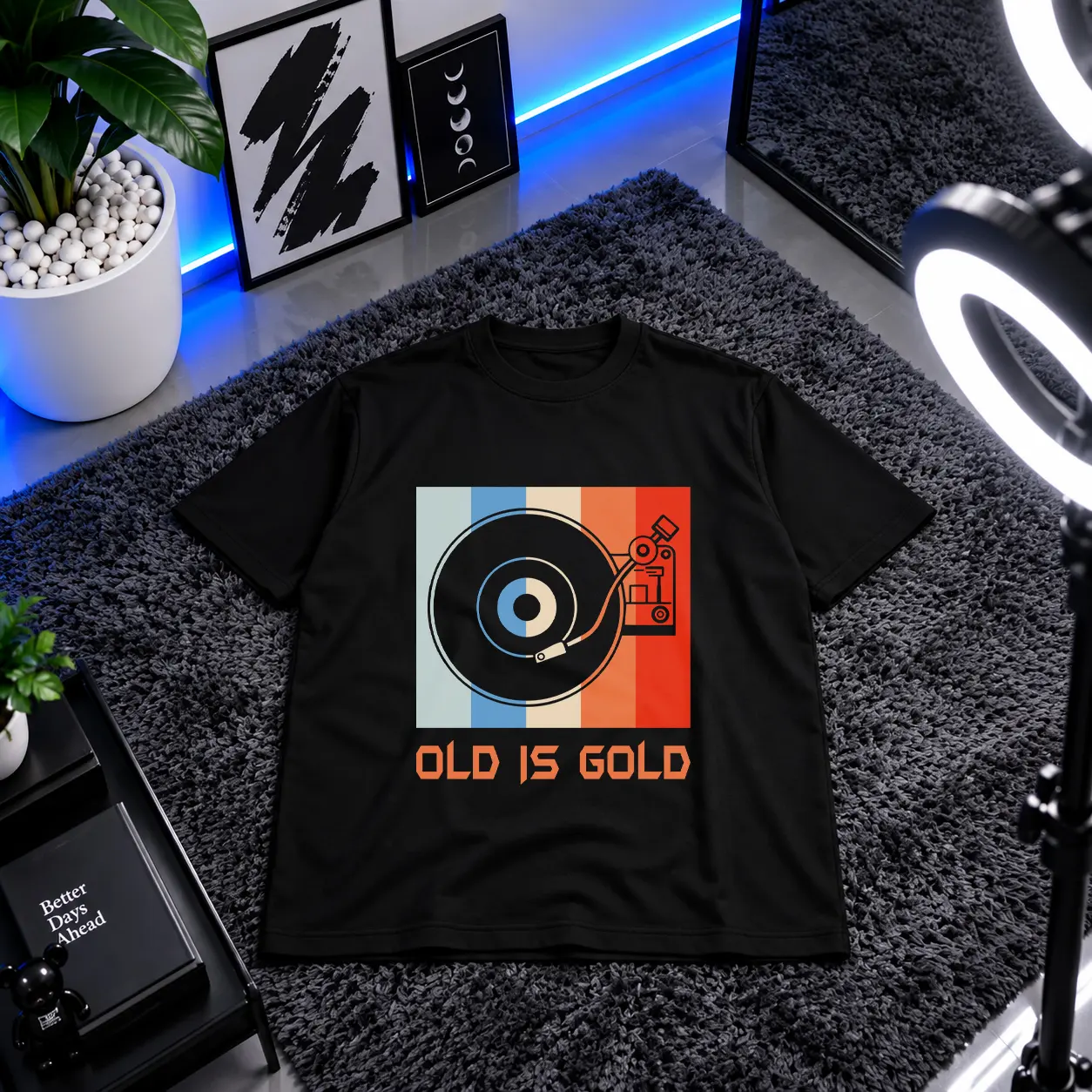تیشرت موسیقی طرح صفحه گرامافون Old Is Gold کد 10350