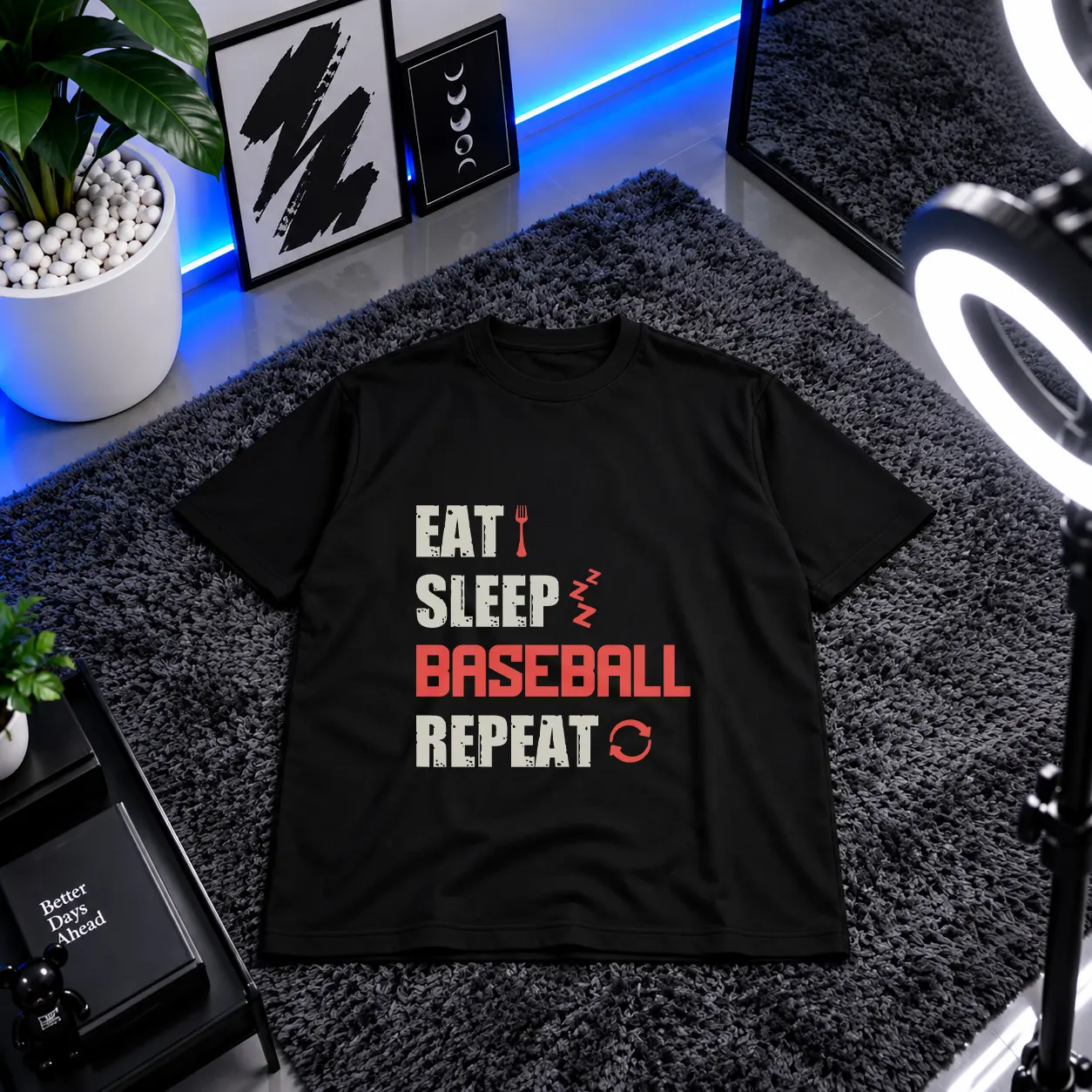 تیشرت بیسبال طرح Eat Sleep Baseball Repeat کد 10351