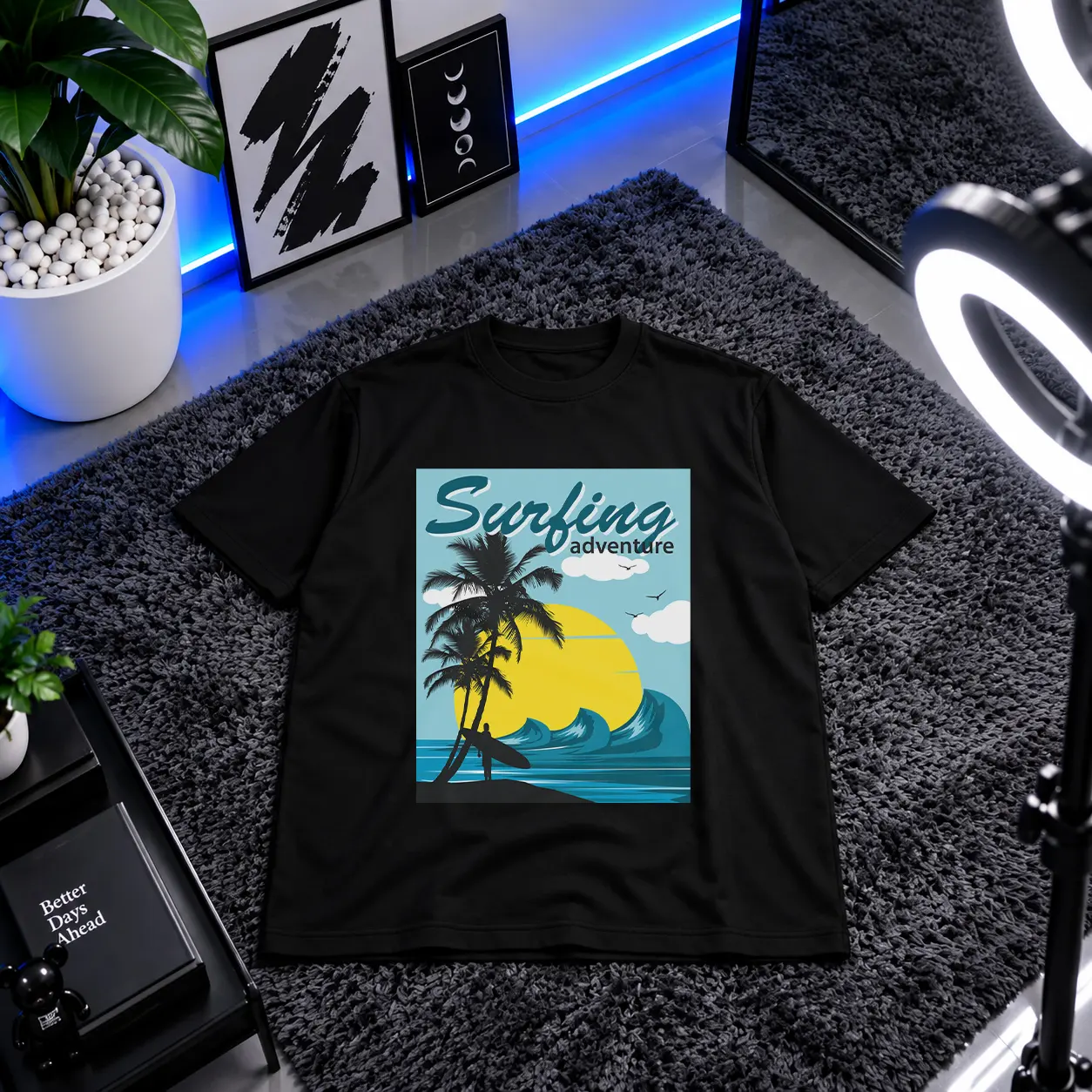 تیشرت موج سواری طرح ساحل کالیفرنیا رترو (Surfing) کد 10438
