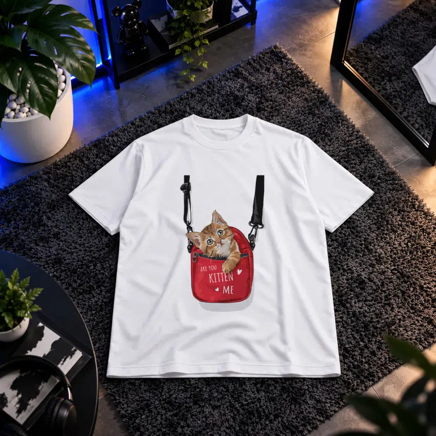تیشرت گربه داخل کیف طرح Are You Kitten Me